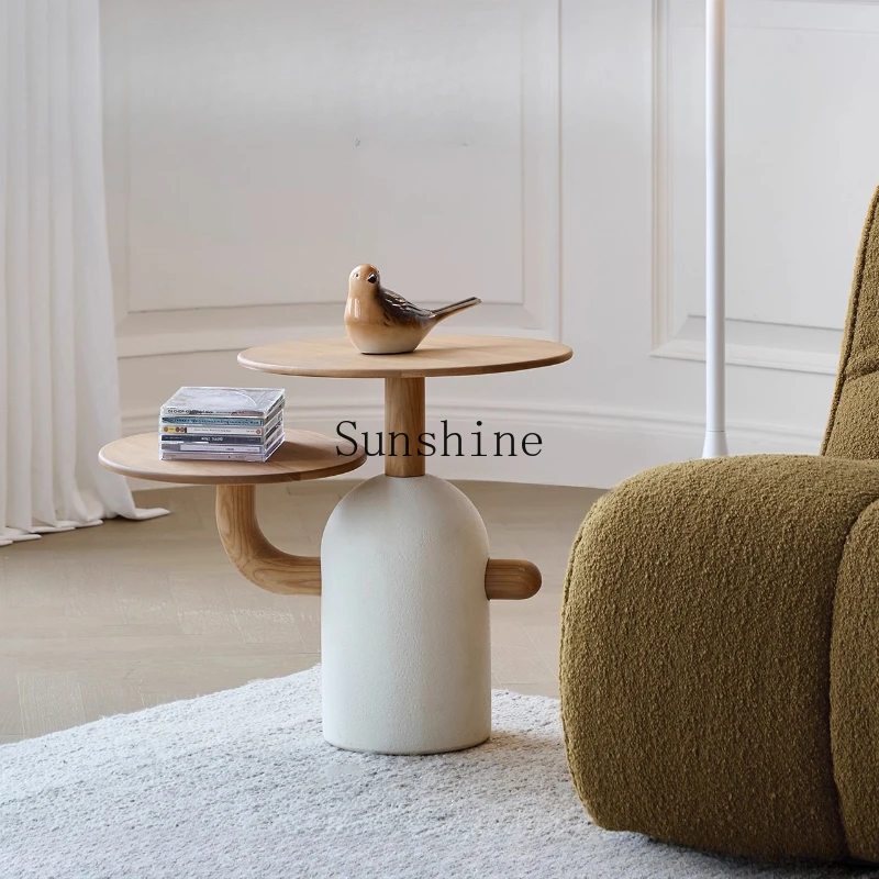

French cream wind ash wood size round coffee table combination side table