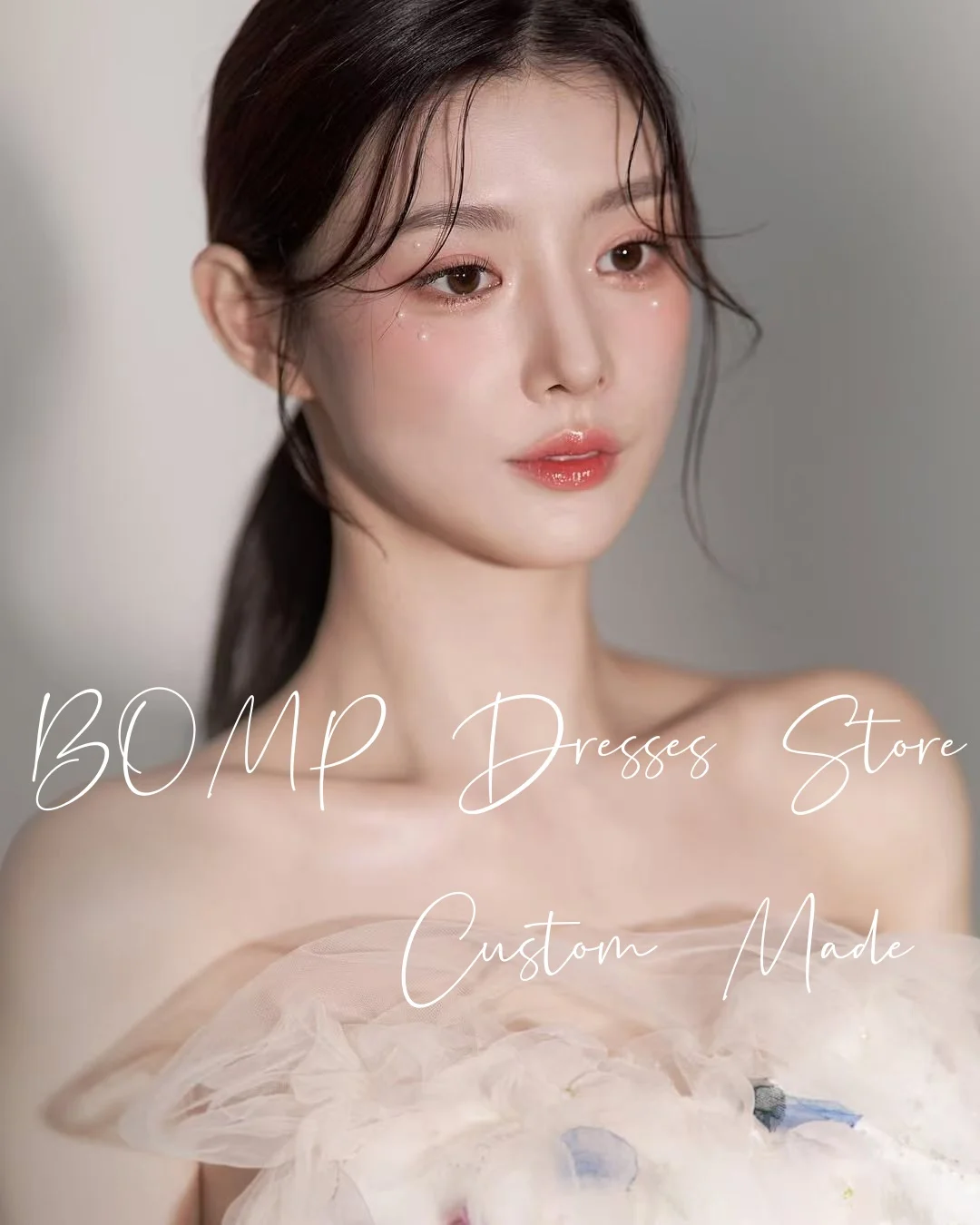 BOMP princesse fleurs robe de soirée de mariage sans bretelles a-ligne longueur de plancher Tulle corée séance Photo robe de mariée personnalisé Pastrol