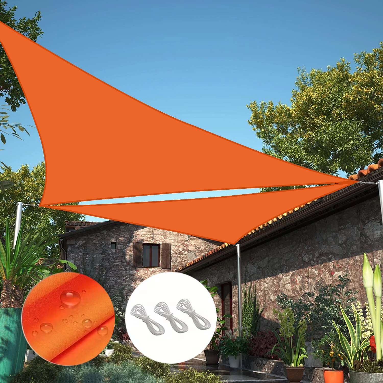 Portable Triangle Sun Shade Sail, Easy-Install Shade Canopy for Pool Deck Party Playground Green/Grey Orange