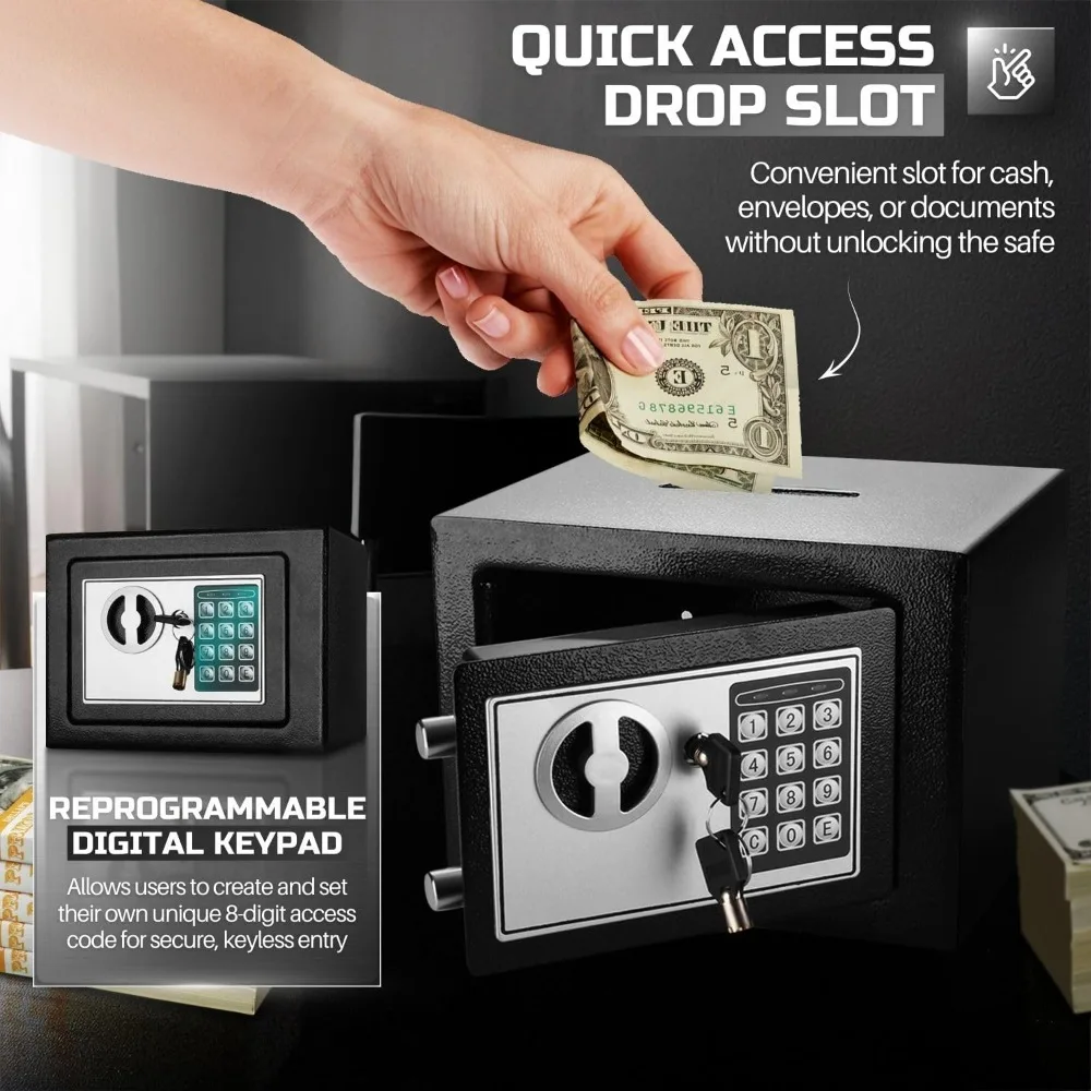 Cassetta di sicurezza elettronica per soldi con serratura a tastiera a combinazione digitale - Cassetta di sicurezza per contanti per armadi, casa e ufficio