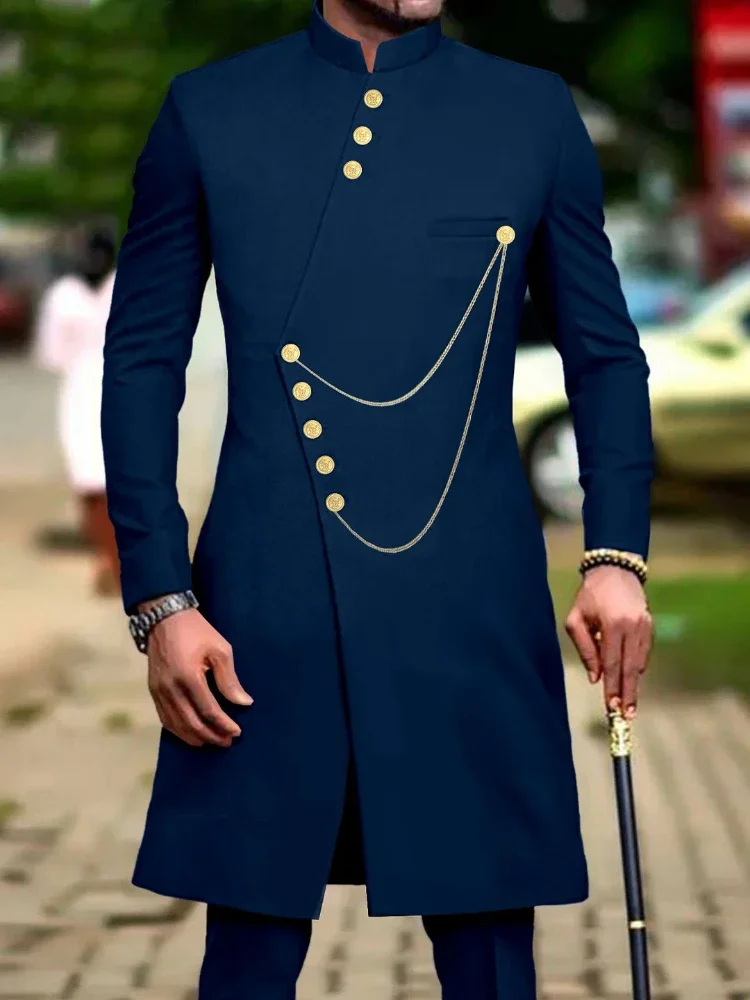 

New African Suits for Men Embroidery Print Blazer and Pants Set Business Dress Suit with Kerchief Party Wedding Evening