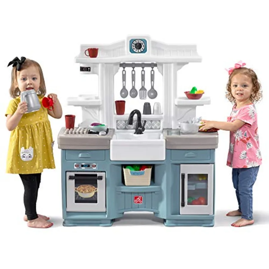 

Kitchen Playset for Indoor/Outdoor Use, Durable Plastic, Red and White, Interactive Lights and Sounds with 21-Piece Accessory S