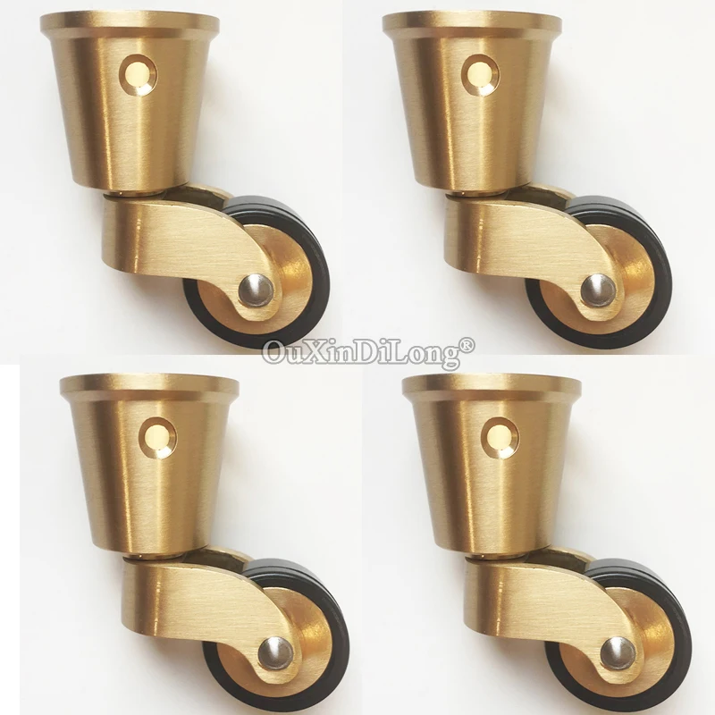 4PCS 1'' Solid Brass Casters Universal Wheels Table Chair Couch Cabinet Rubber Castors 360° Swivel Round Cup Furniture Rollers