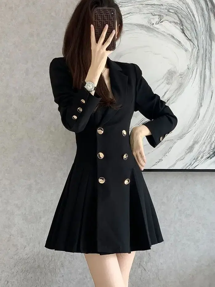 Ele sur mesure Dr femme coupe ajustée jupe plissée taille haute fibre de polyester longue Sve ronde Ne Busin Sle LJ0025