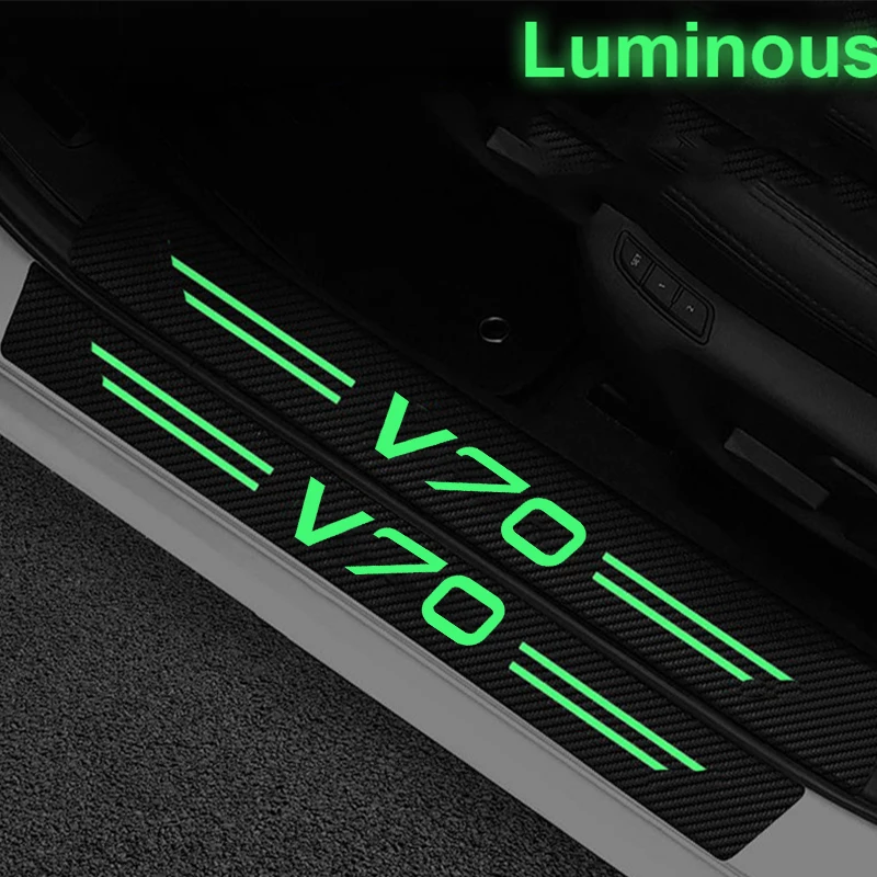 Luminous Car Door Threshold Stickers for Volvo V70 Logo Anti Scratch Film Night Lighted Rear Trunk Sill Waterproof Decals Tape