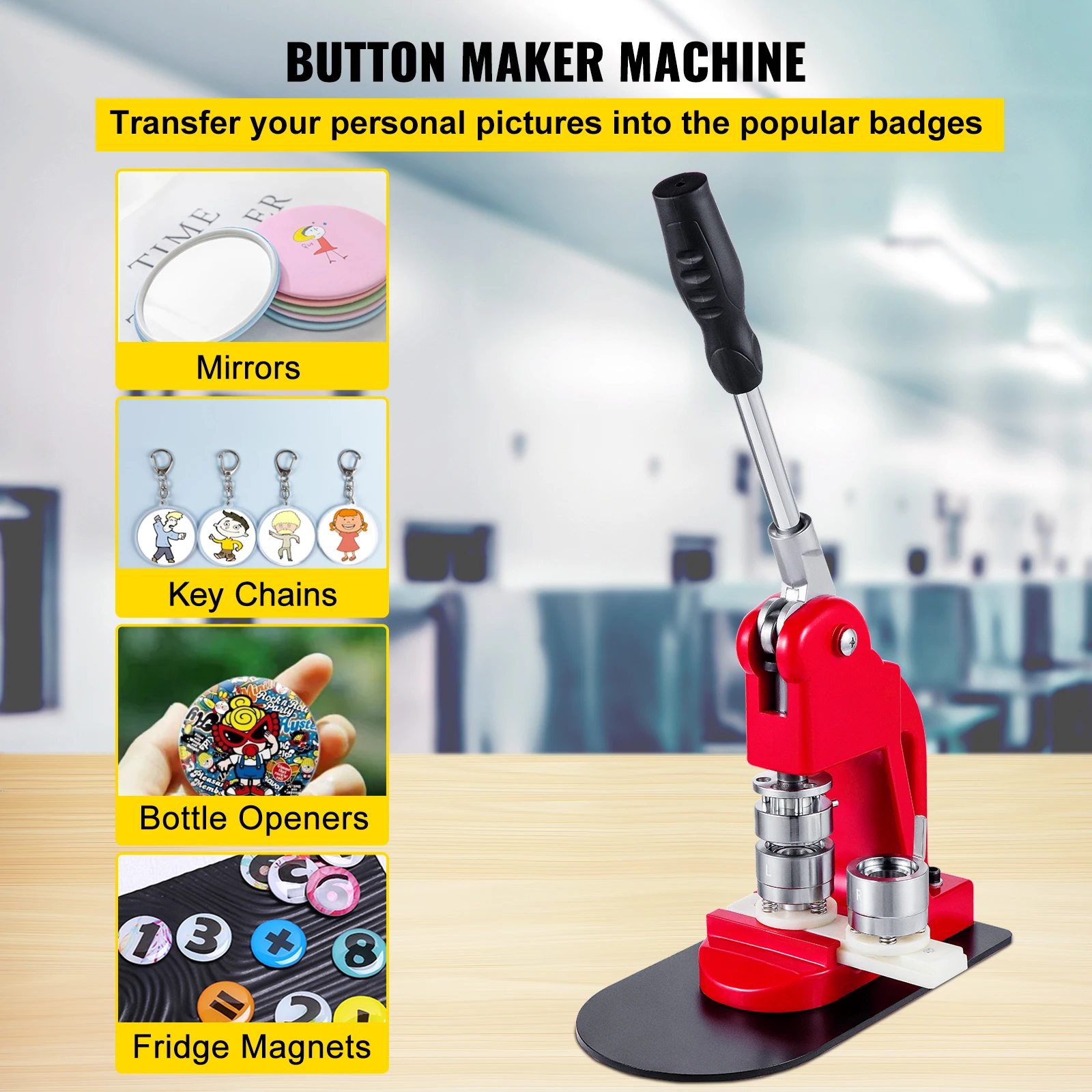 HODOY Micro-macchina per spille Macchina per Creare Badge con 1000 componenti, cutter circolare e stampo - 32mm (RED)