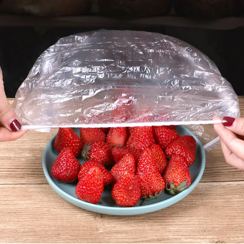 50pcs Disposable Food Cover Saran Wrap Grade Elastic Food Lids Kitchen Frige Fruit Bowl Storager Fresh Keeping Plastic Saver Bag