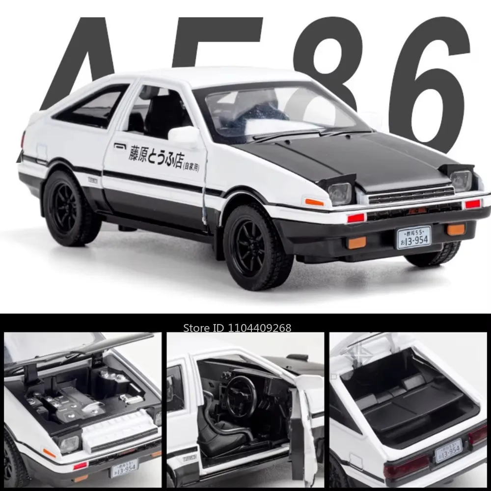 1:32 Initial D AE86 Crown Kluger Car Model Toy Metal Diecast Rubber Tires Pull Back Music Light Vehicles Toys Gifts For Kids Boy