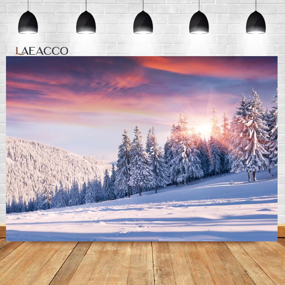 Laeacco Christmas Forest Backdrop Winter Wonderland Snow Glitter Xmas Pine Trees Family Festival Party Photography Background