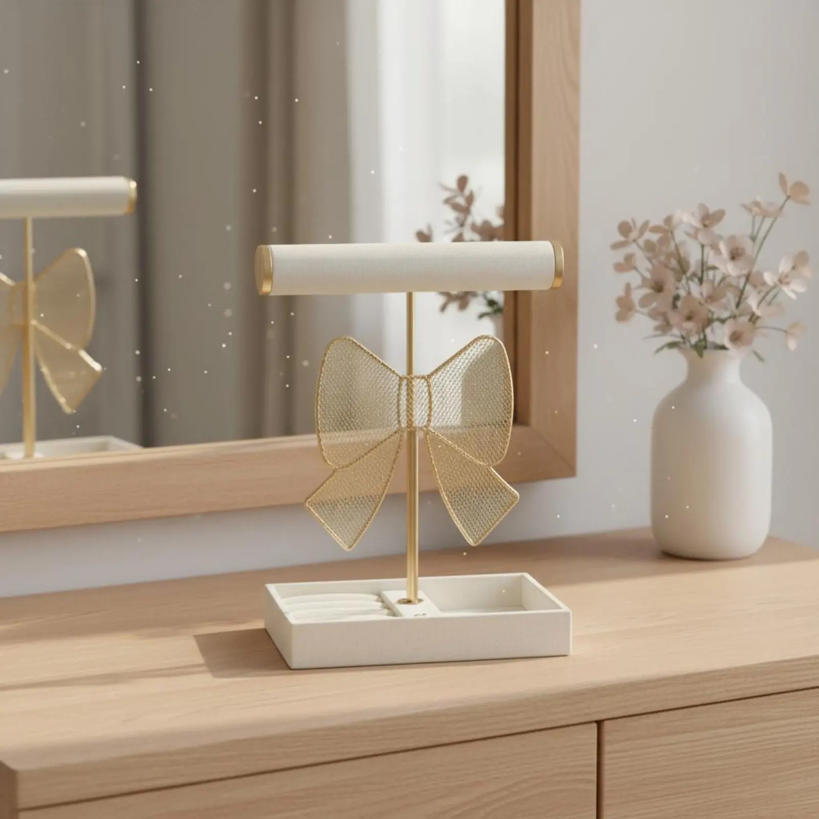 

Gold Metal Earring Rack Unobstructed Design Bow Jewelry Display Jewelry Display Stand Delicate Mesh Design Home Decor Sturdy