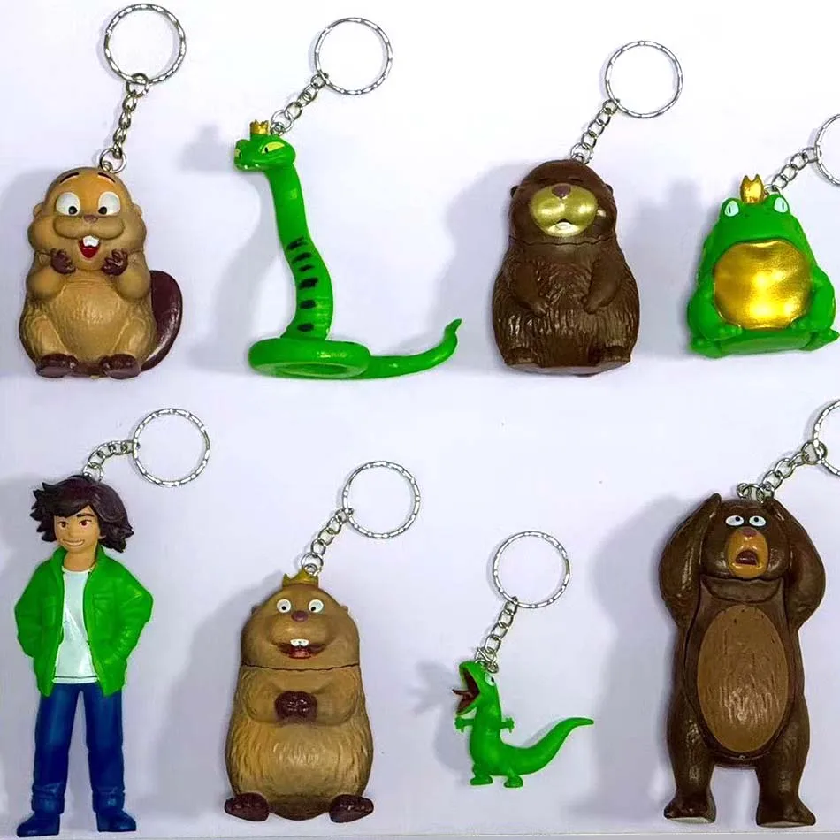 Hoppers Blind Box Keychain Toy, Random Cartoon Animal Figure Keyring (King Snake/Frog/Beaver/Bear/Boy/Lizard) Kids Bag Pendant G