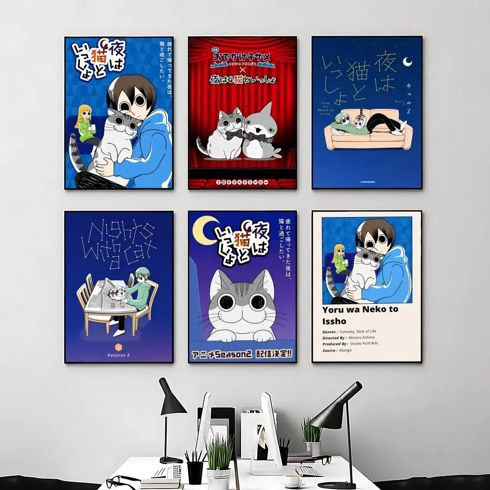 Cute YYoru wa Neko to Isshoed Poster Posters Anime Room Decor Decoration Movie Backpack Wall Interior Music Wall Art
