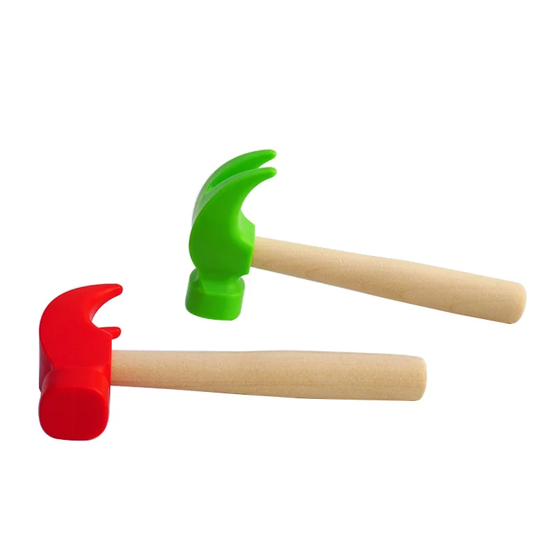 Simulação Infantil Mini Martelo com Cabo de Madeira Brinquedo Plástico pp Sólido Super Forte Martelo Repair Tool