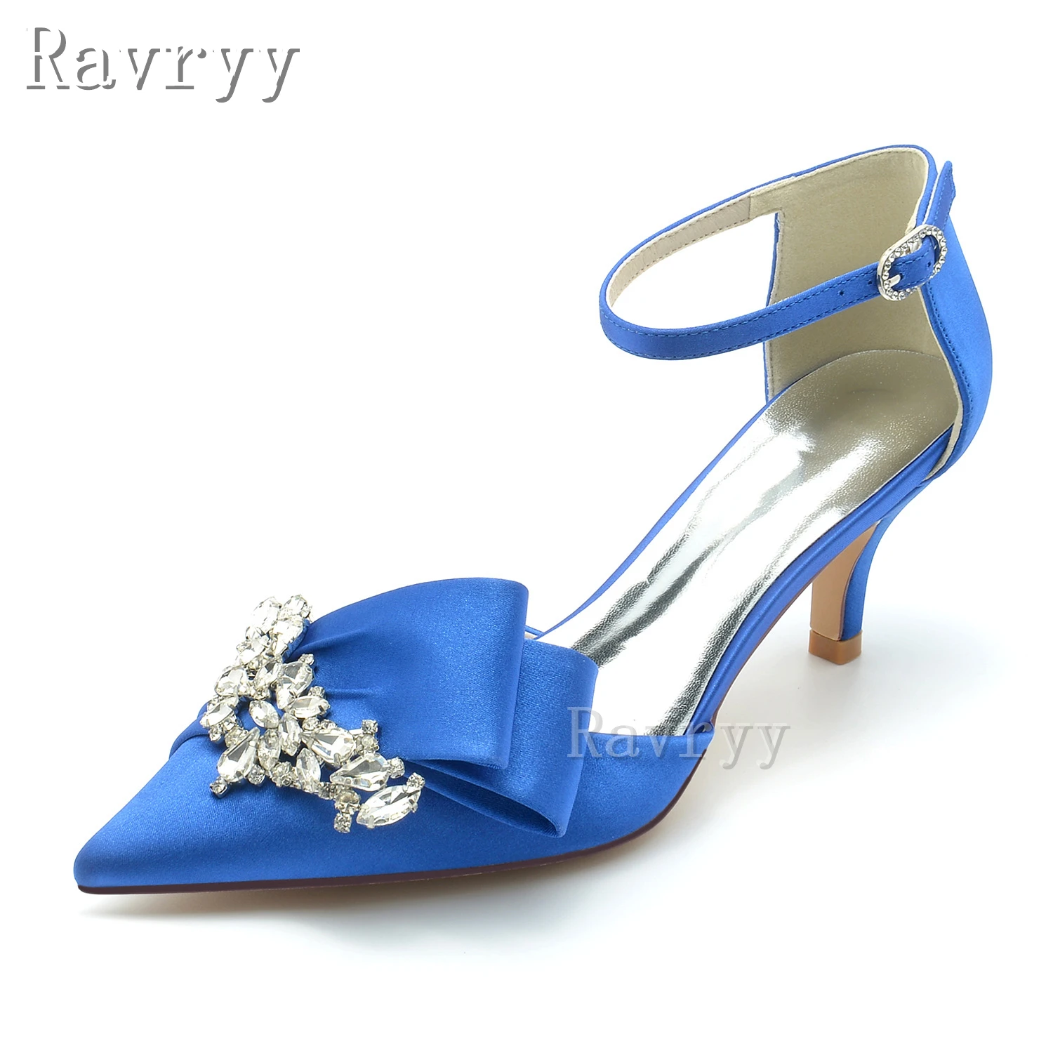 

2023 New Bling Crystal Wedding Shoe Elegant Middle Heels Satin Women's Pumps Ankle Strap Woman Beige Wedding Shoes