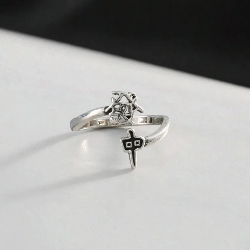 1 unidad. Anillo abierto de estilo retro con motivos de Mahjong, para mujer, de diseño creativo y étnico, con motivos chinos, para llevar en el dedo índice, ideal para el uso diario, y con el significado de atraer la prosperidad.