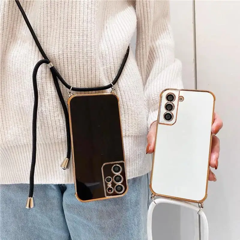 S 22 21 20 Plating Crossbody Strap Lanyard Cord Case For Samsung Galaxy S23 S22 S21 S20 FE Plus Ultra 5g 2022 Cover S10