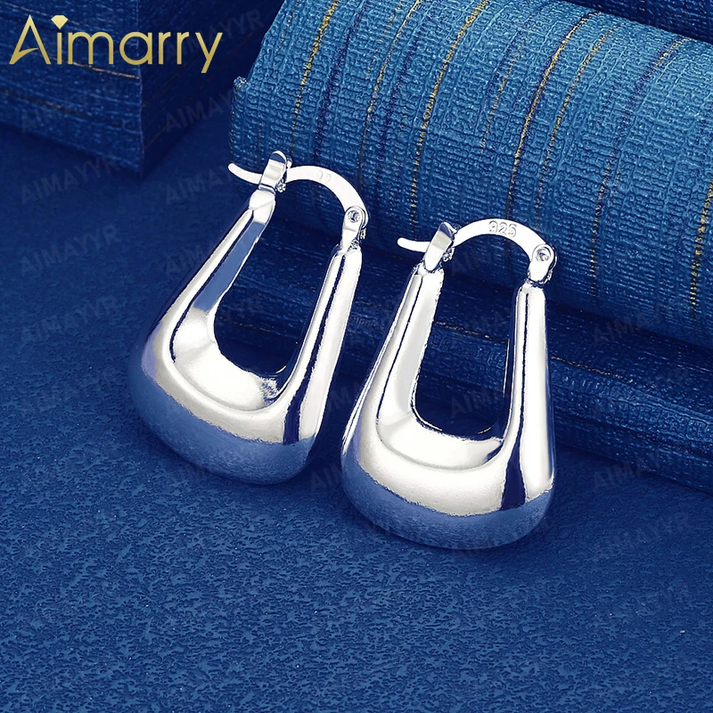 925 Sterling Silver 17mm * 23mm Smooth U-shaped Water Droplet Earrings for Women's Banquets High-quality and Fashion Jewelry
