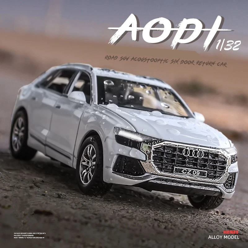 1:32 AUDI Q8 SUV modelo de coche de aleación simulación de vehículos de juguete de Metal fundido a presión modelo de coche de colección de sonido y luz regalos de juguete para niños