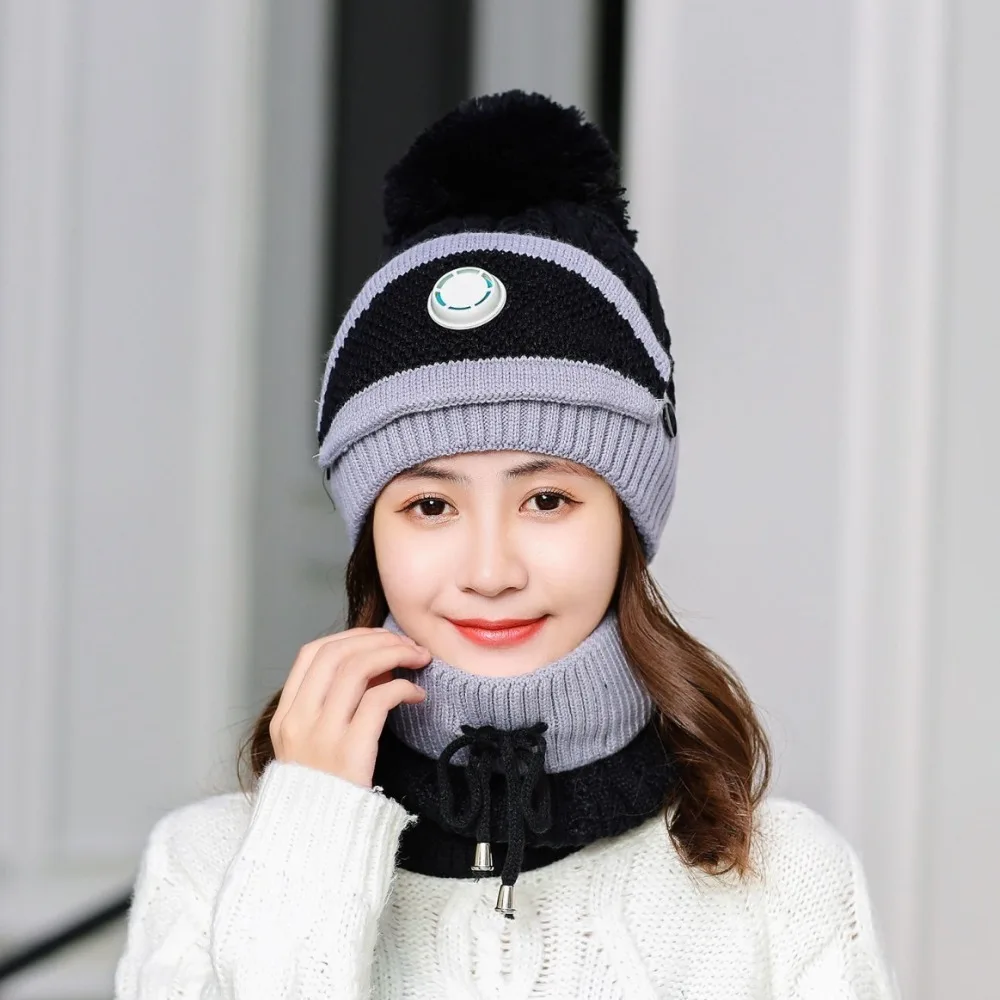 

Fashion Thick Fleece Beanie Hat Scarf Soft Plush Keep Warm Knitted Hat Breathable Scarf Cap Women