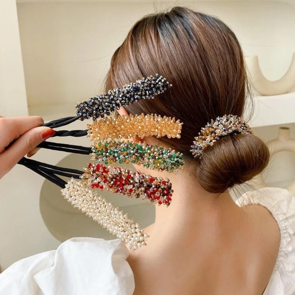 1pcs Crystal Rhinestone Lazy Hair Bun Maker Hand-woven Hair Twister, Women Messy Chignon Bun Hairstyle Hair Accessory
