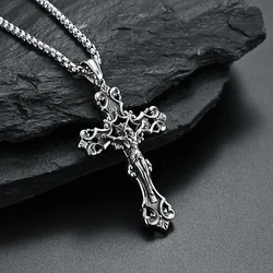 Vintage Catholic Jesus Cross Pendant Necklace Men Women Punk Biker Stainless Steel Jesus Necklace Amulet Jewelry Gift