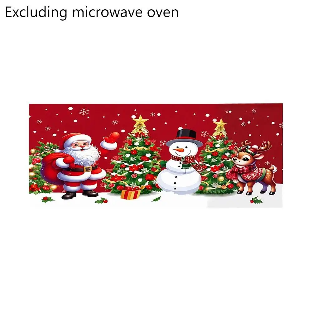 Christmas Microwave Oven Cover Polyester 85x35cm Red Snowman Santa Tree Dustproof Kitchen Appliance Protector