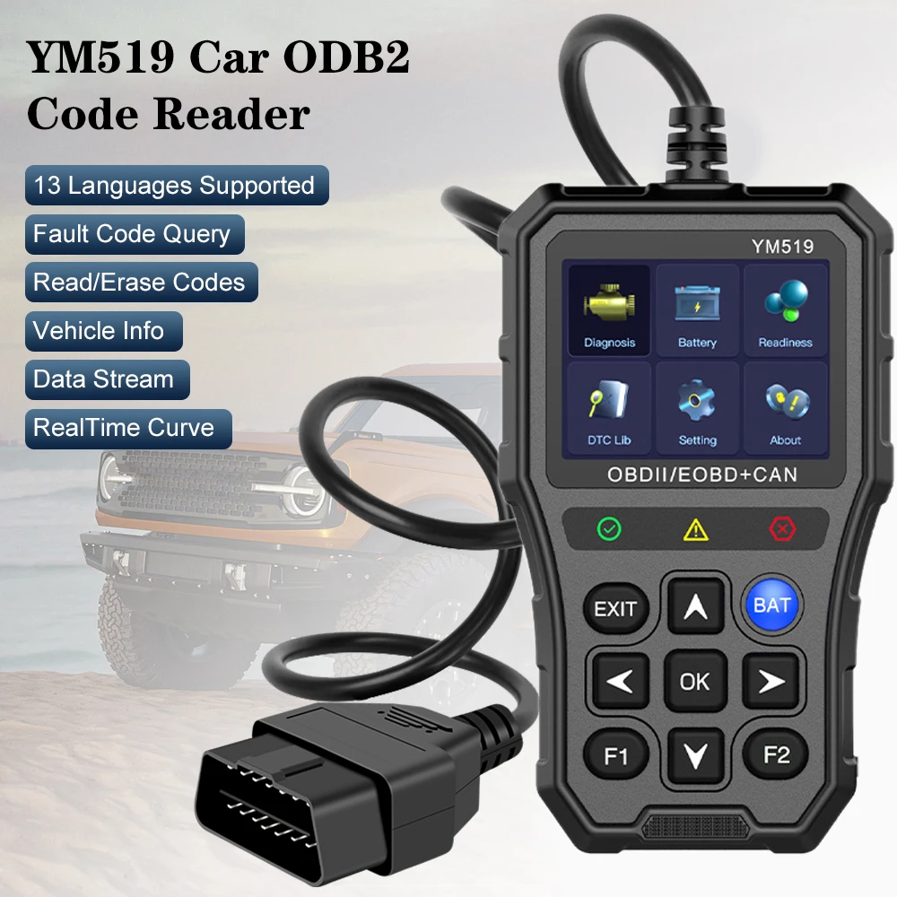 

YM519 Check Engine System Fault Code Scanner Code Reader Battery Tester Car Diagnostic Tool OBD2 Code Reader Multi-language