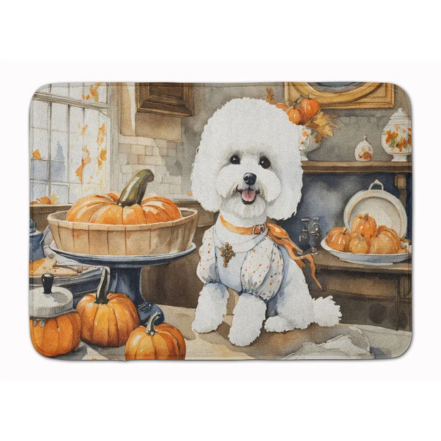

Bichon Frise Fall Kitchen Pumpkins Memory Foam Kitchen Mat Machine Washable AntiFatigue Mat Cushion Comfort Bath Mat or Kitchen