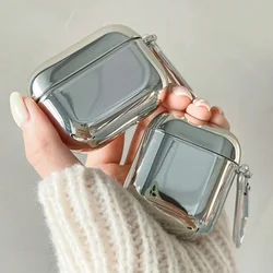 Electroplate Earphone Case For Airpods 4 1 2 3 Simple Protective Cover For Apple Airpods Pro Case Silver Metal With Keychain Box