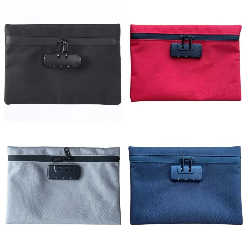 Combination Lock Money Bag with Lock Canvas Waterproof Portable Locking Pouch Portable Zip Closure Security Document Bag