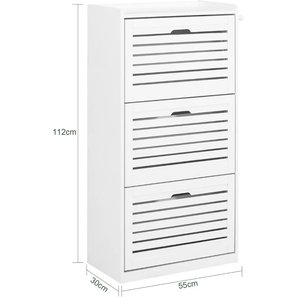 Shoe Cabinet with 3 Flip Drawers, Freestanding Shoe Rack with Hooks, Shoe Storage Cupboard Organizer，11.8