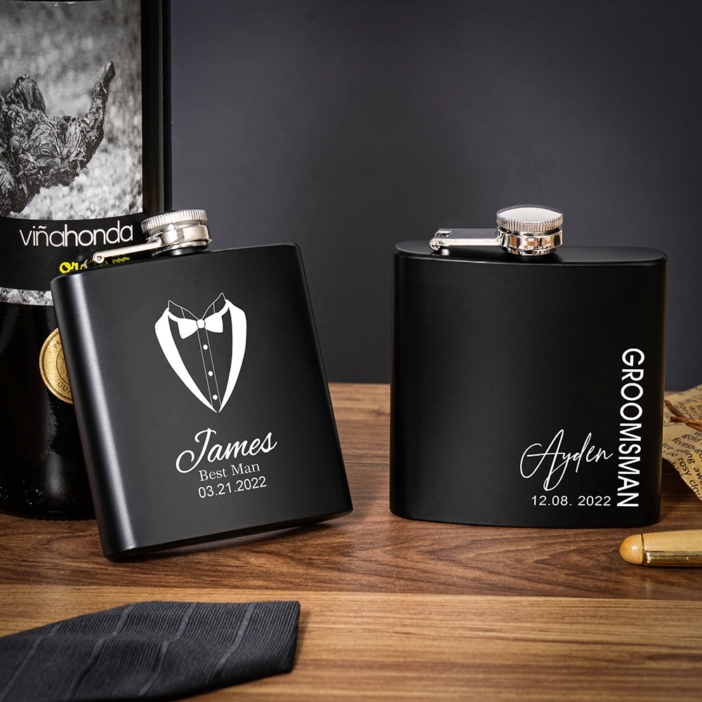 

6oz Personalized Flask Groomsman Custom Gift Wedding Party Present Best Man Proposal Gift for Men Bridal Party Engrave Hip Flask