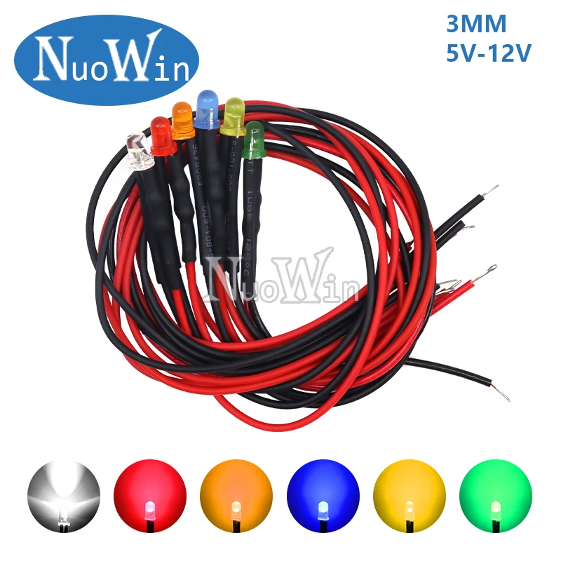 3mm 5mm 8mm 10mm LED 12V 20cm precablato bianco rosso verde blu giallo arancione decorazione della lampada diodo a emissione luminosa