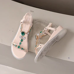 Wedge Sandals Women's Summer Fairy Style 2024 Latest Internet Trendy Rhinestone Women's Fashion Beach Flats Ins