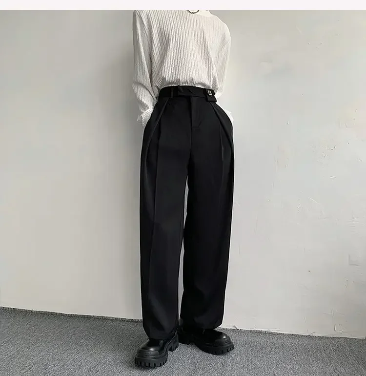 Spring New Korean Fashion Casual Men's Straight Suit Trousers Male Solid Wide Leg Baggy Pants Elegant Men Clothing Streetwear