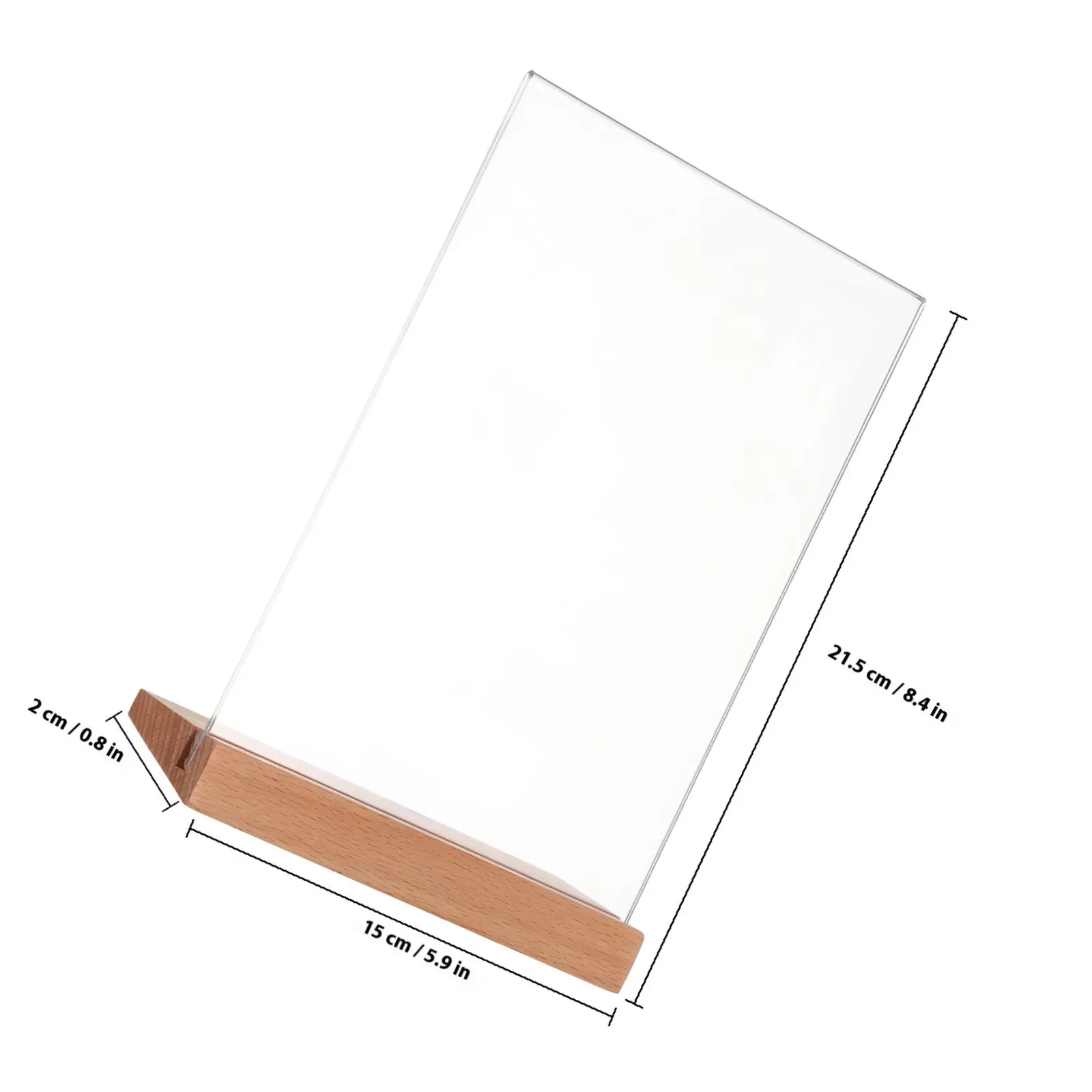 2Pcs Table Sign Holder Clear Acrylic L Shaped Slanted Display Stand Wood Base Sign Holder Brochure Menu Display
