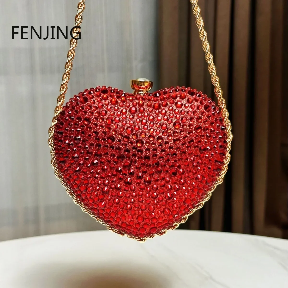 2024 Luxury Diamond Inlay Heart Shape Crystal Clutch Purse Stones Wedding Party Evening Shoulder Bag Rhinestone Clutches Bags