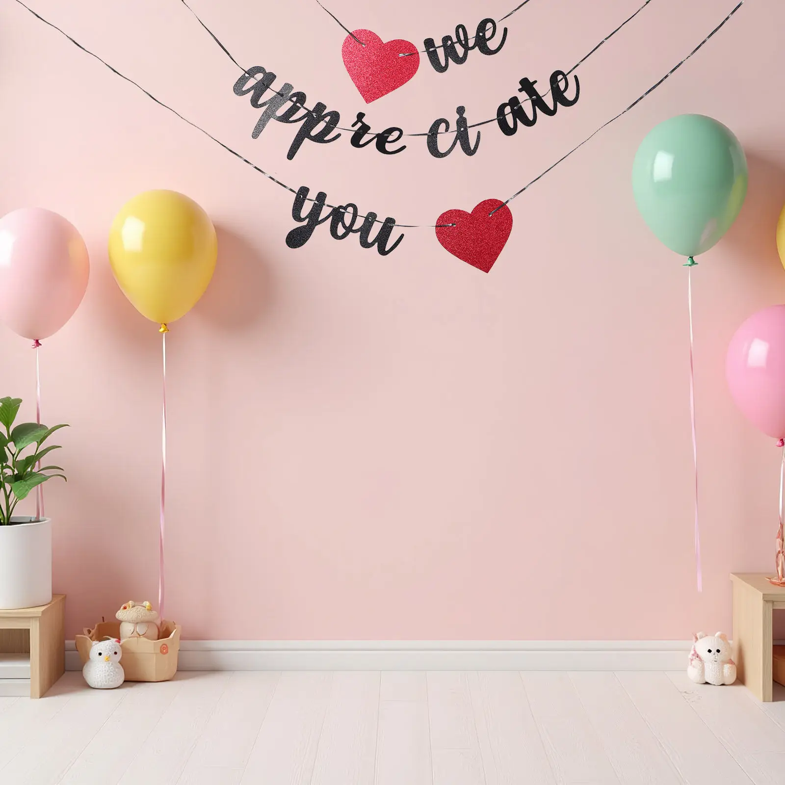 2Set Black Glitter Thank You Banner Heart Appreciation Backdrop Employee Teacher Nurse Office Party Staff Appreciation Week
