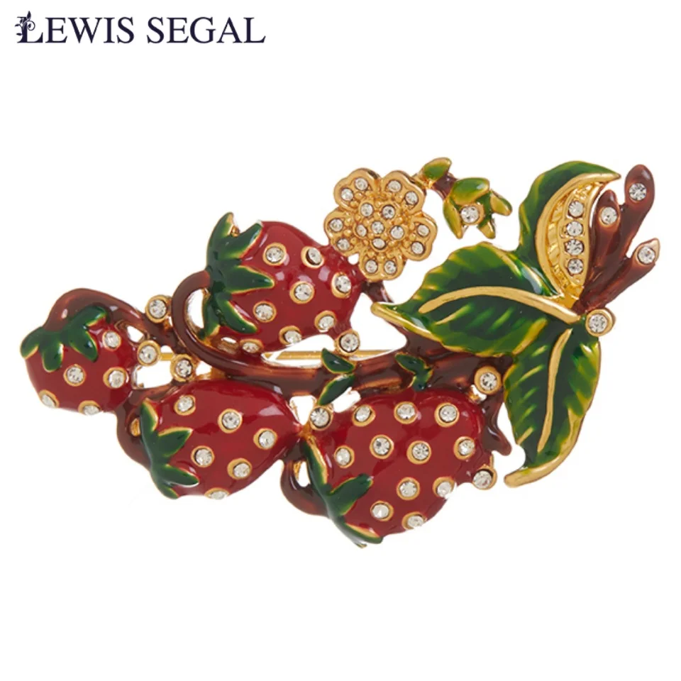 

LEWIS SEGAL Vintage Enamel Strawberry Brooches Fruit Flower Colorful Girl Brooch Silk Scarf Buckle Clothing DIY Hat Bag Pin