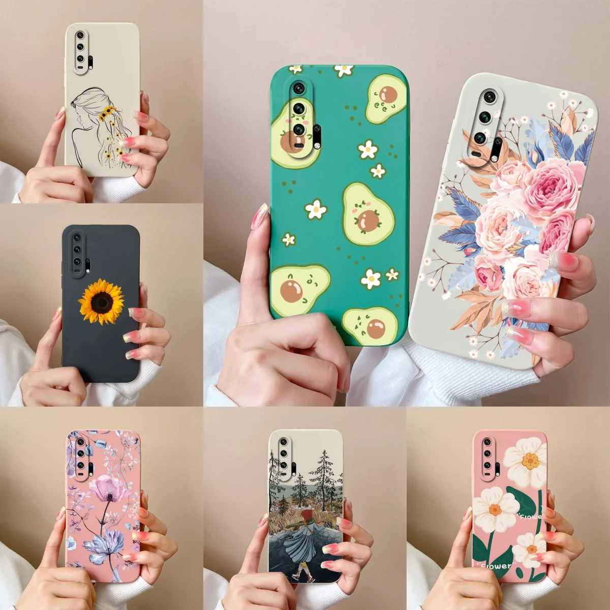 For Huawei Honor 20 Pro Case Beautiful Flower Avocado Shockproof Aesthetic Liquid Silicone Shell For Honor20 20Pro Capinha Coque
