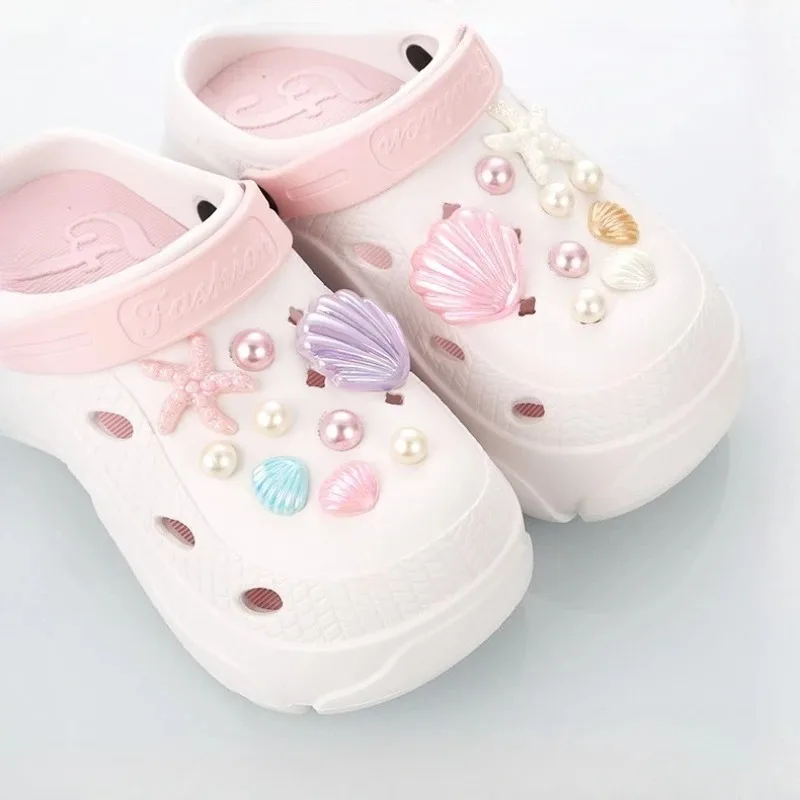 18pcs Shoe Charm DIY Summer Starfish Shell Handicrafts Shoe Decoration Buckle Charms Hole Shoes Accessories