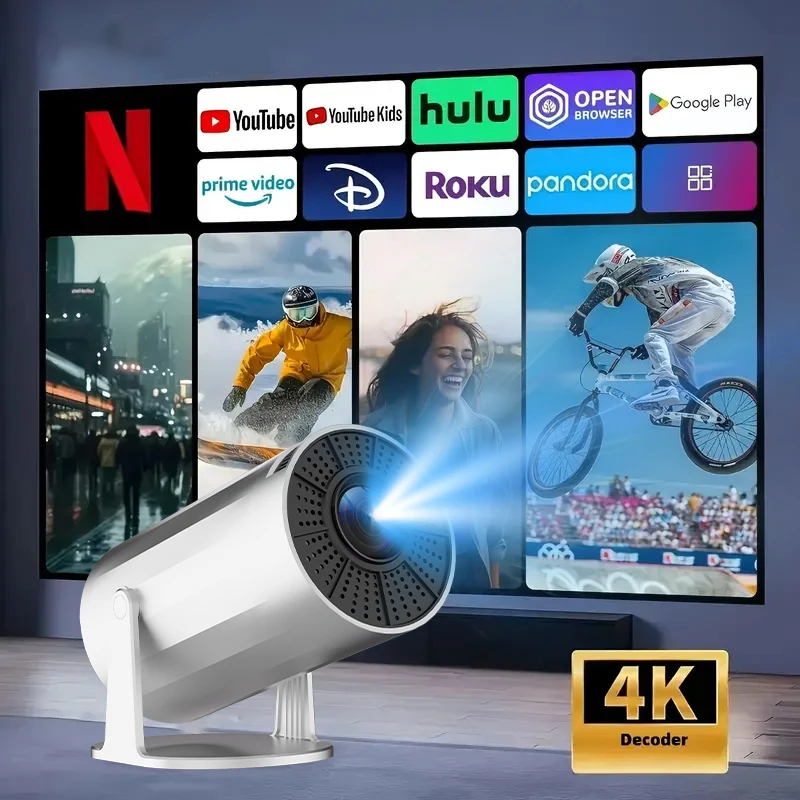 جهاز عرض XBJ محمول 4K لمشاهدة أفلام التخييم، اتصال مباشر WiFi، صب الهاتف، عمر بطارية طويل، تركيز تلقائي