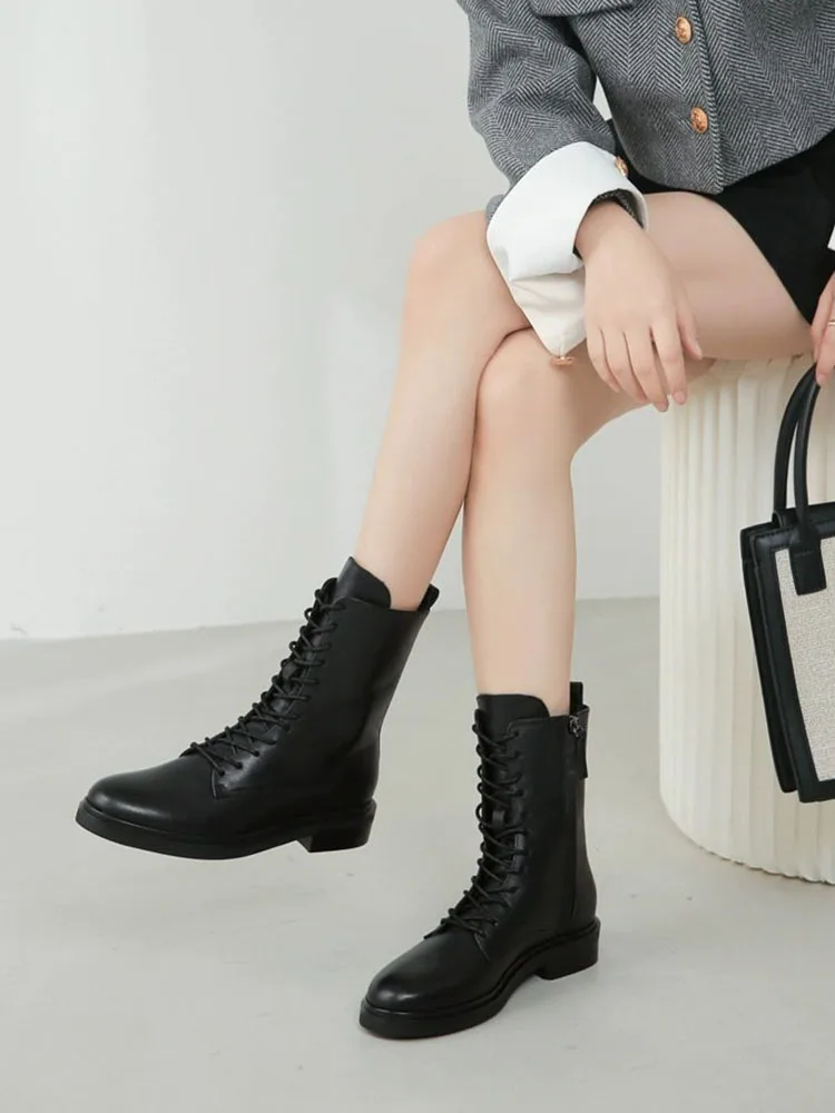 MOOQDAAX Winter Boots for Women 2024 Genuine Leather Round Head Ankle Boots Female Autumn Fashion Women Boots Platform Boots