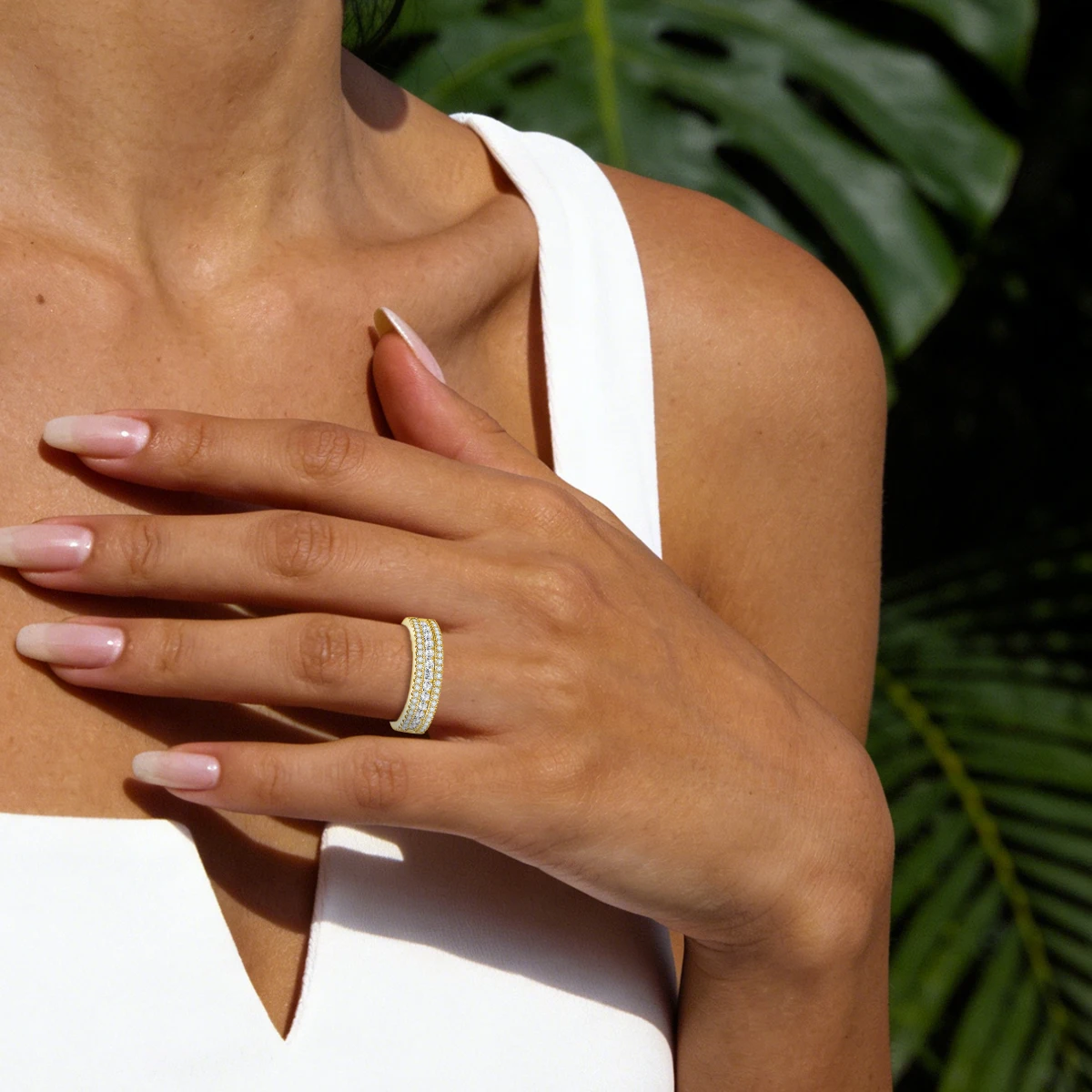 Schlichte Elegante Braut-Eheringe Eternity 925 Silber Voll-Moissanit-Ring für Frauen Männer Paare Verlobungsschmuck – Detail 3