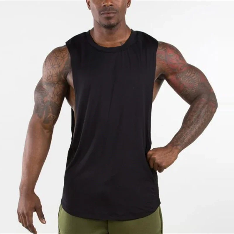 Muscle Exercise Tank Tops Men Summer Drop Armhole Vest Gym Clothing Cotton Singlet Cut Off Sleeveless T Shirt Bodybuilding Top