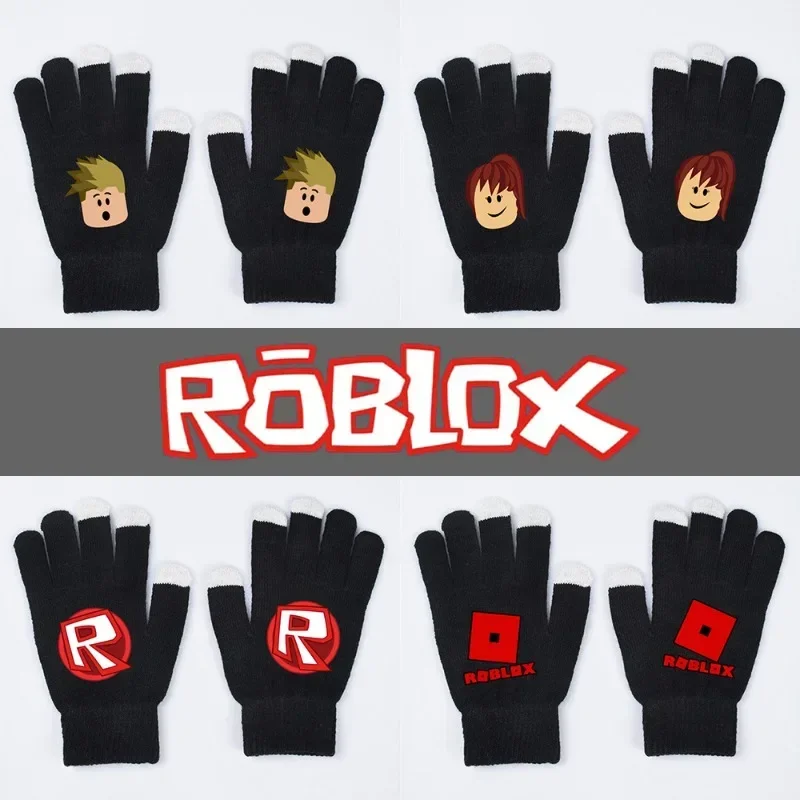 Roblox anime Game Virtual World Printed Knitted Touch Screen Gloves for Male and Female All Finger Winter Warm Gloves Gifts