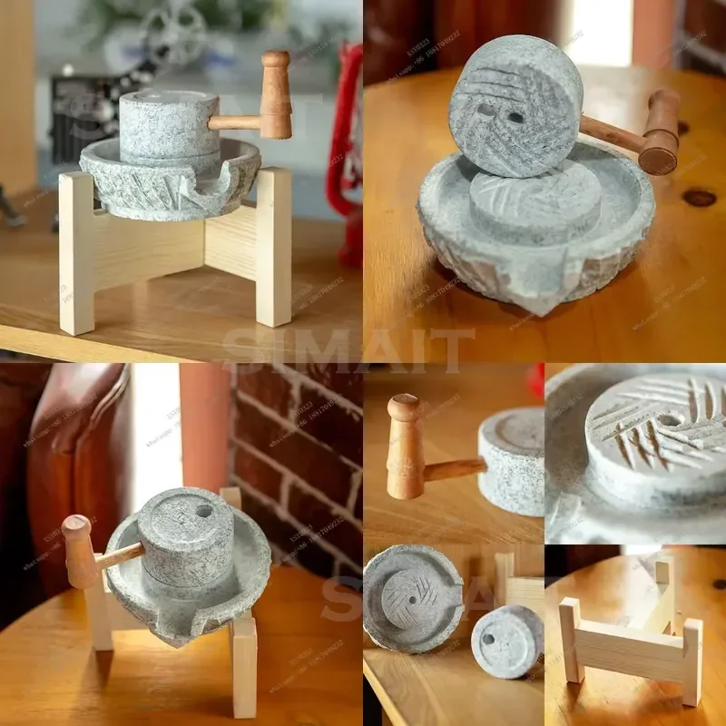 Mini Stone Mill Retro Ornament Vintage Hand Grinder Statue Home Table Decor Creative Gift for Housewarming