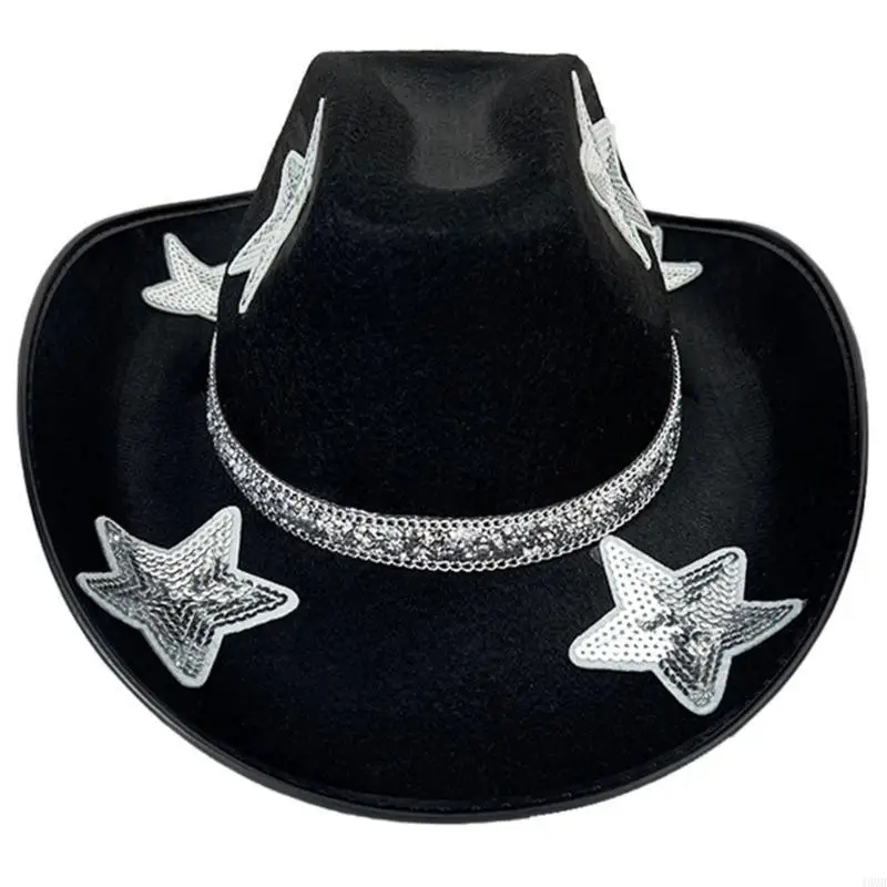 

Rhinestones Belt Five Pointed Star Hat for Women Cosplay Costume Hat Bachelorette Party Headwear Wedding Western Hat 49MB