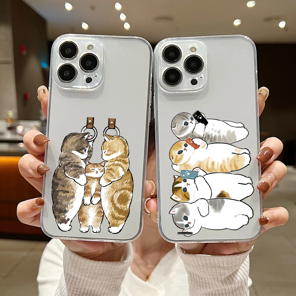 Funny Cute cat Phone Case For iPhone 15 14 13 12 11 Mini Pro Max X XR XSMax 6S 6 7 8 Plus SE20 M-Mofusands Transparent Cover