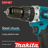 Japan Makita DDF487 18V Cordless Drill Driver 10mm/13mm Impact Drill  Brushless Motor Multifunctional Electric Screwdriver Drill